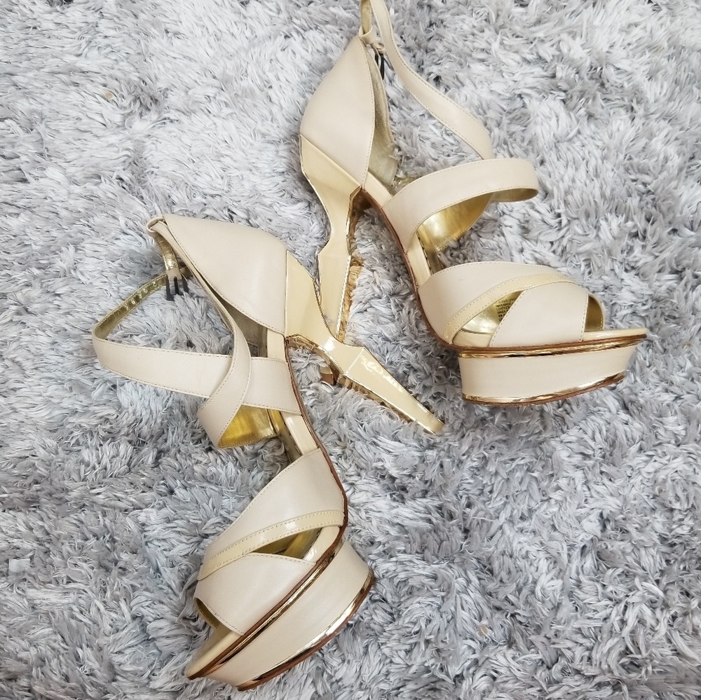Bebe Nude Leather Platform Heels